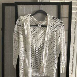 Jones New York Open-Weave Cream Hooded Cardigan